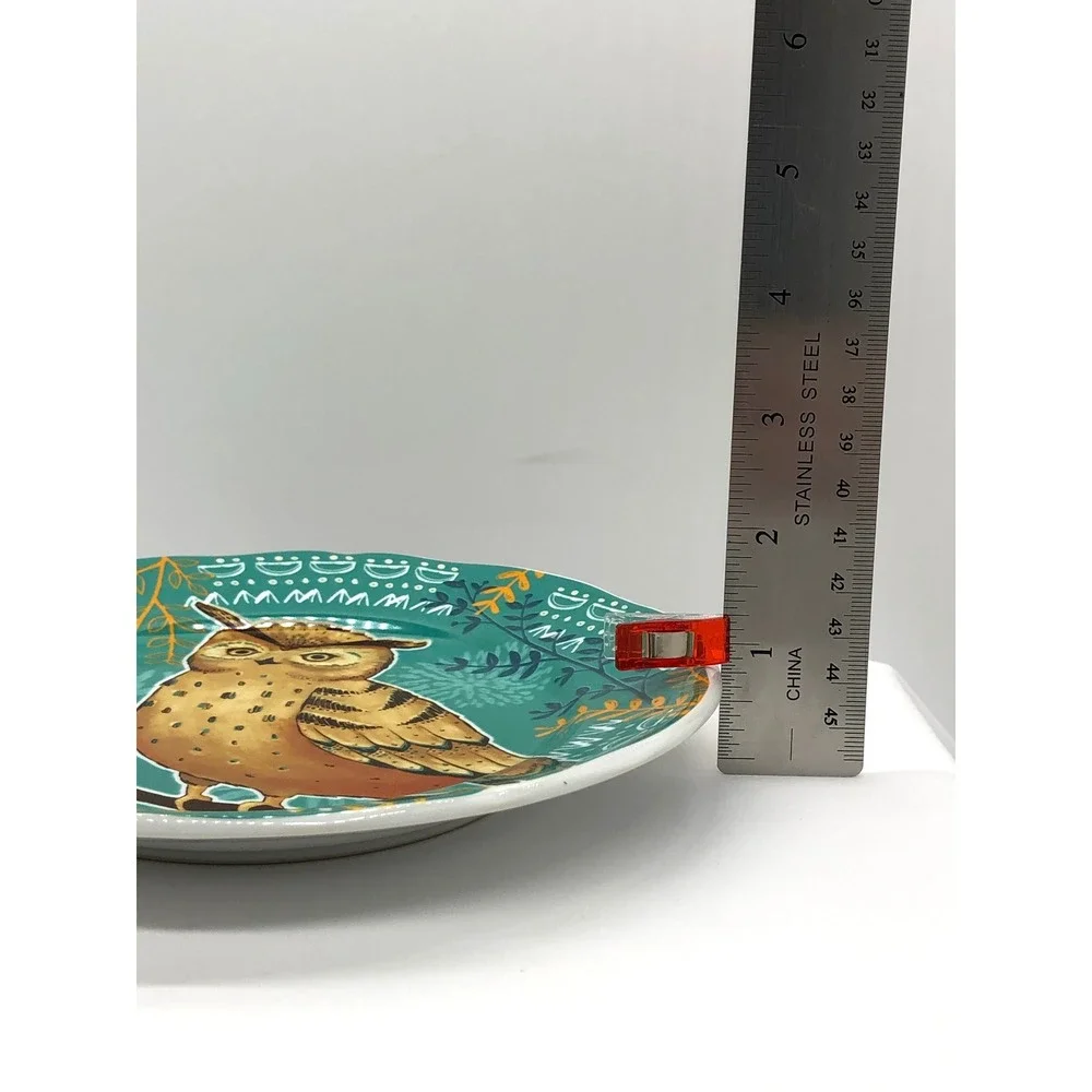 Pier 1 Imports Autumn Splendor Critters Owl Squirrel Salad Plates Set of 2 Teal